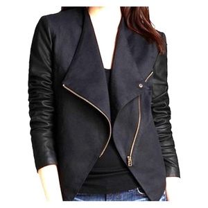 NWOT AQUA TWILL JACKET WITH FAUX LEATHER SLEEVES
